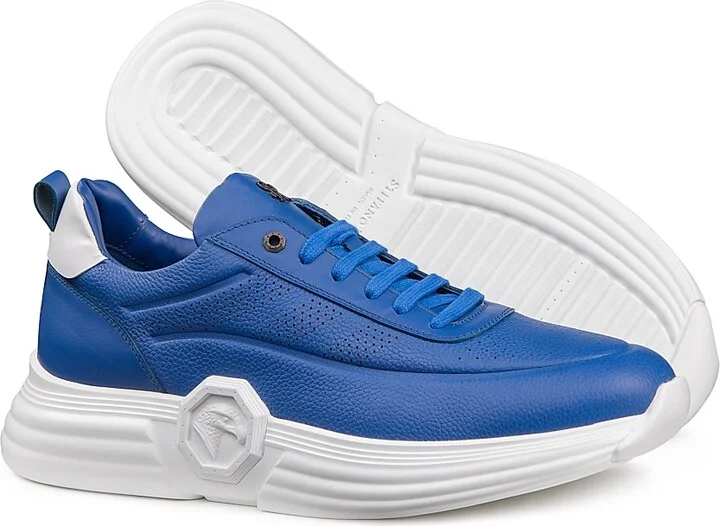 Men's Functional Calfskin Leather Sneakers - Blue - Size 5 - Image 3