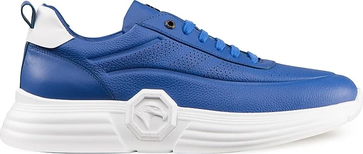 Men's Functional Calfskin Leather Sneakers - Blue - Size 5