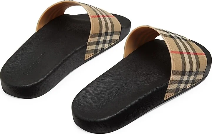 Men's Furley Check Slide Sandals - Archive Beige Check - Size 6 - Image 3