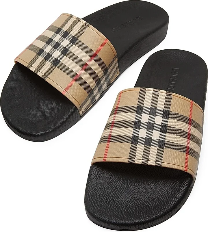 Men's Furley Check Slide Sandals - Archive Beige Check - Size 6 - Image 4