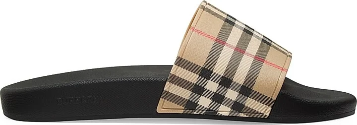 Men's Furley Check Slide Sandals - Archive Beige Check - Size 6