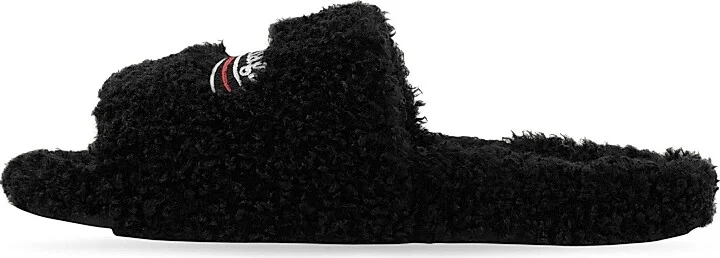 Men's Furry Slide Sandals - Black White Red - Size 8 - Image 3