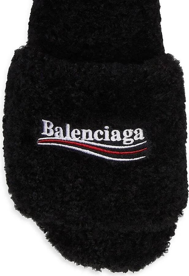 Men's Furry Slide Sandals - Black White Red - Size 8 - Image 5