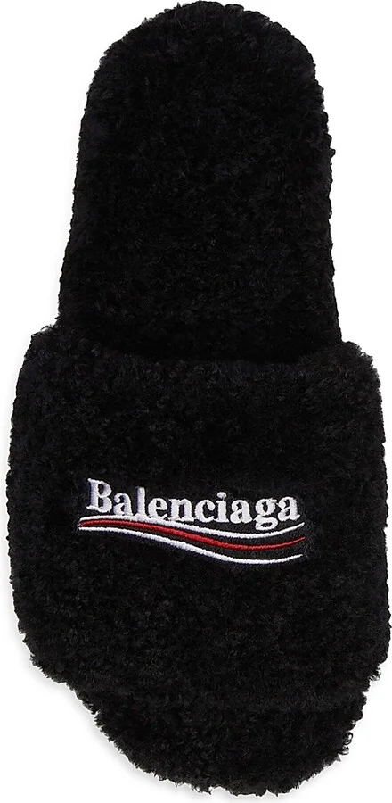 Men's Furry Slide Sandals - Black White Red - Size 8 - Image 6