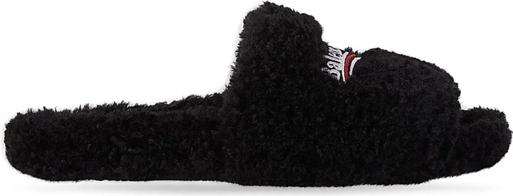 Men's Furry Slide Sandals - Black White Red - Size 8