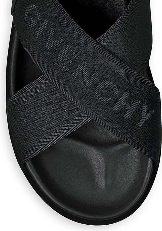 Men's G Plage Flat Sandals with Crossed Straps in Webbing - Black - Size 6 - Image 3