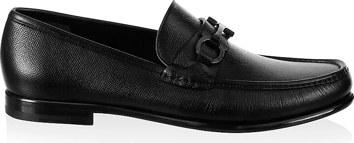 Men's Gancini Crown Bit Leather Loafers - Black - Size 6