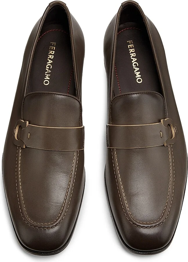 Men's Gancini Leather Loafers - Concrete - Size 7.5 - Image 4