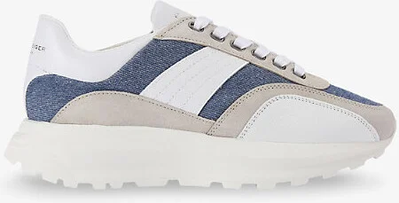 Mens Gaspar Denim-Panelled Low-Top Leather Trainers Eur 41 / 7 Uk Men