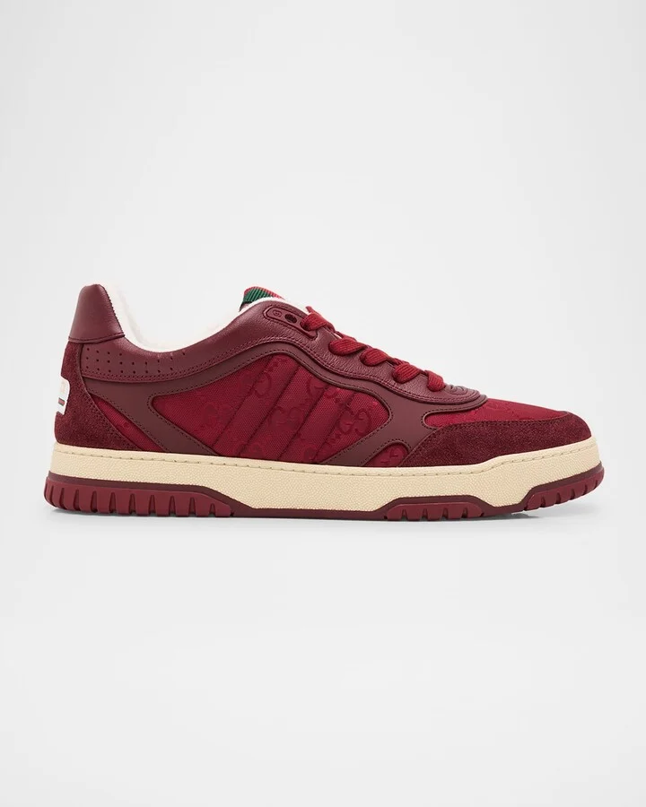 Men's GG Canvas and Leather Tongue-Web Fashion Sneakers
