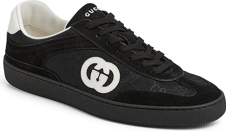 Men's GG Suede & Canvas Low-Top Sneakers - Black - Size 6 - Image 2