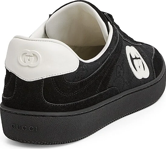 Men's GG Suede & Canvas Low-Top Sneakers - Black - Size 6 - Image 3