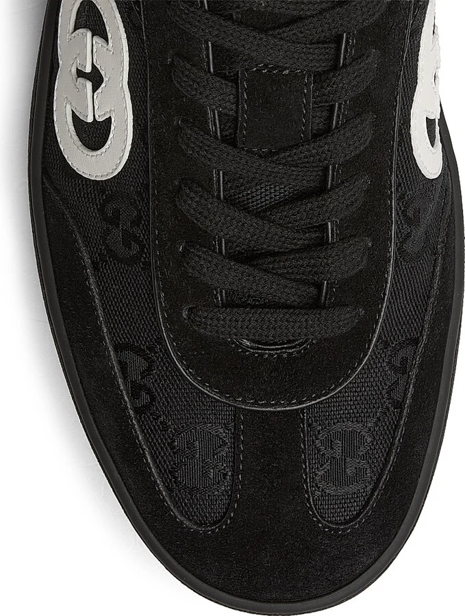 Men's GG Suede & Canvas Low-Top Sneakers - Black - Size 6 - Image 5