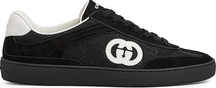 Men's GG Suede & Canvas Low-Top Sneakers - Black - Size 6