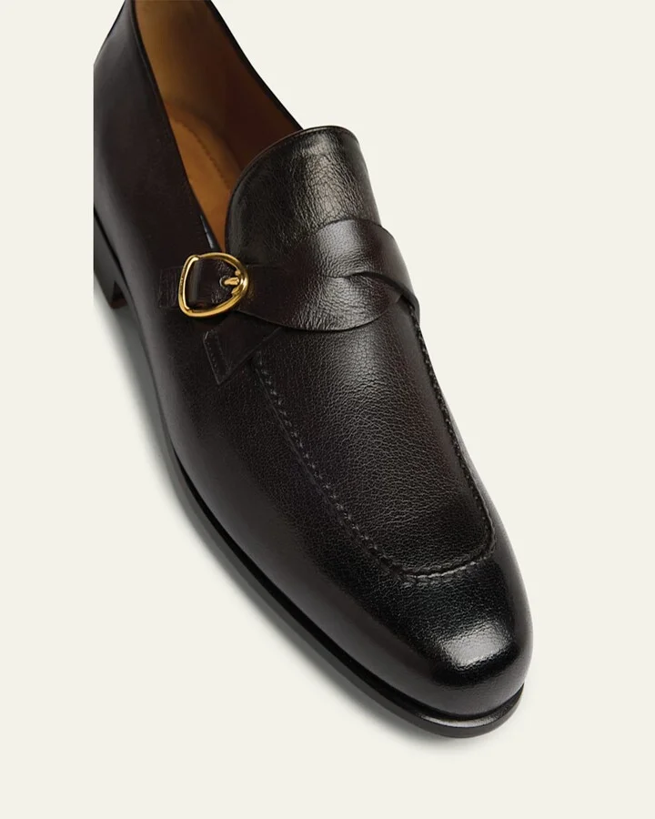 Men's Gigi Grained Leather Twisted Buckle Loafers - Image 8