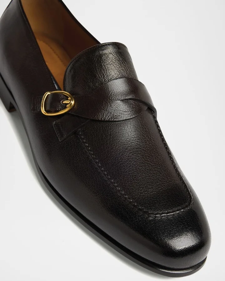 Men's Gigi Grained Leather Twisted Buckle Loafers - Image 7