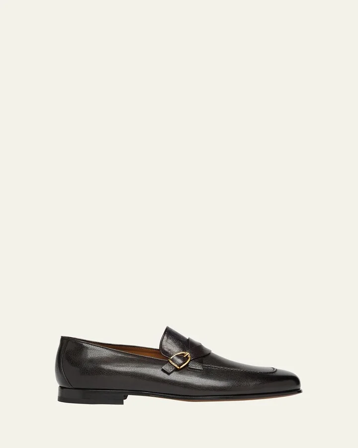 Men's Gigi Grained Leather Twisted Buckle Loafers