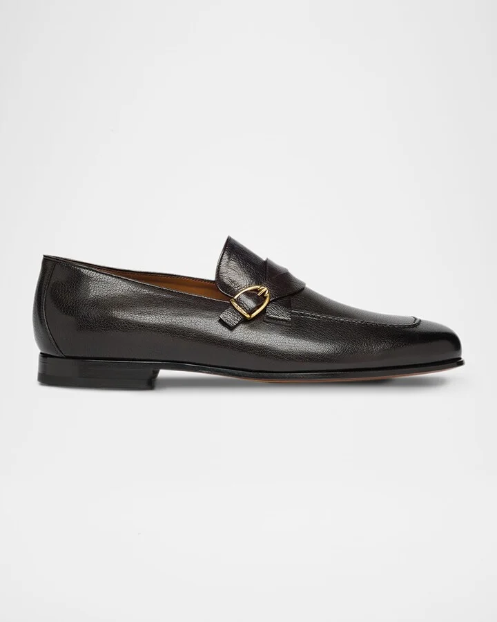 Men's Gigi Grained Leather Twisted Buckle Loafers