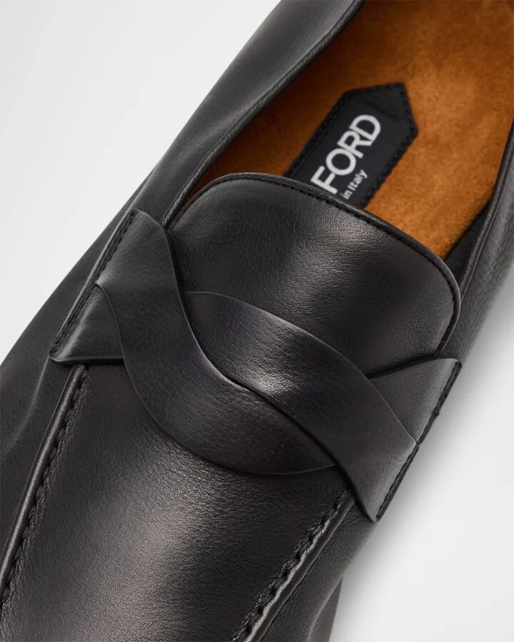 Men's Gigi Leather Twisted-Band Penny Loafers - Image 9