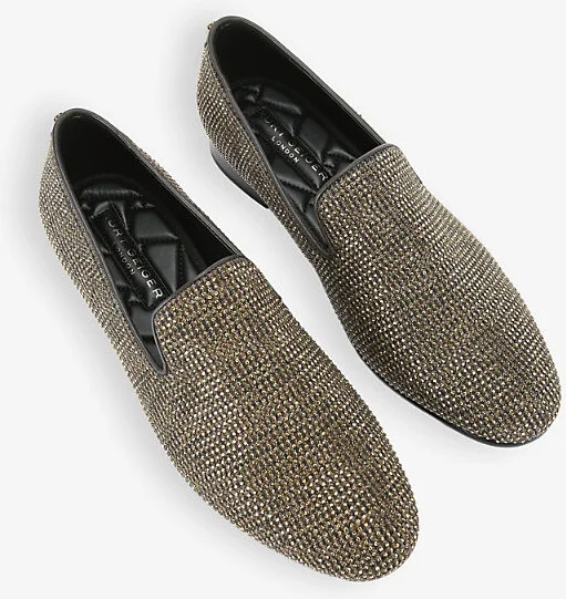 Mens Gold Ace Crystal-Embellished Flat Woven Loafers Eur 42 / 8 Uk Men - Image 2