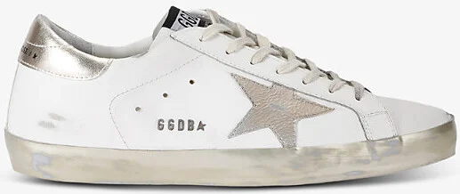 Mens Gold Comb Super-Star Logo-Embellished Leather Low-Top Trainers Eur 46 / 12 Uk Men