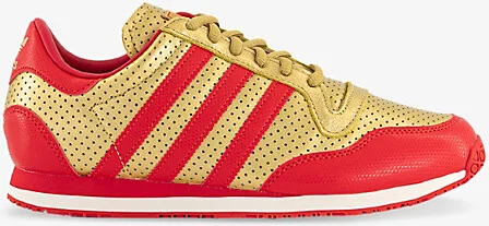 Mens Gold Metallic Red Off Wh Galaxy Og Metallic Faux-Leather Low-Top Trainers 6.5
