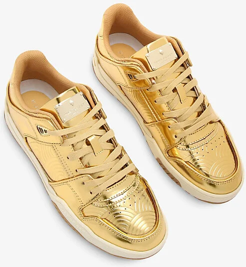 Mens Gold Regan Plaque Metallic-Leather Low-Top Trainers Eur 44 / 10 Uk Men - Image 2