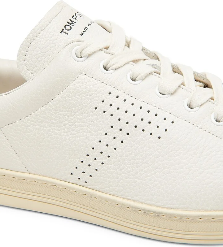 Men's Grain Leather Low-Top Sneakers - Butter Cream - Size 7 - Image 6