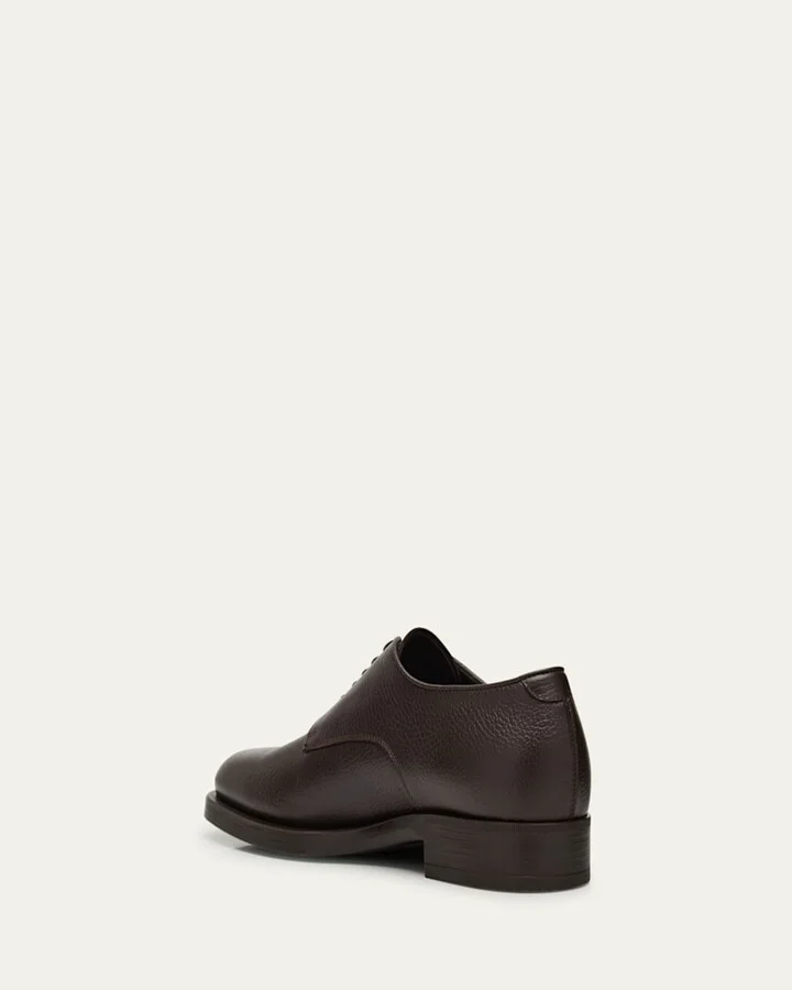 Mens Grained Calf Leather Rubber-Sole Derby Shoes - Image 3
