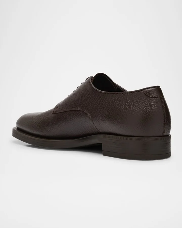 Mens Grained Calf Leather Rubber-Sole Derby Shoes - Image 2