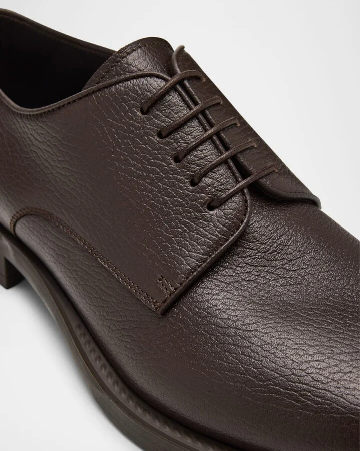 Mens Grained Calf Leather Rubber-Sole Derby Shoes - Image 4