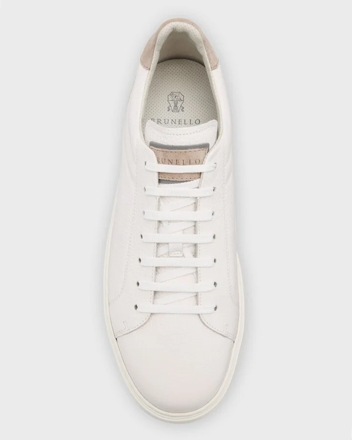 Men's Grained Calfskin Low-Top Sneakers - Image 4