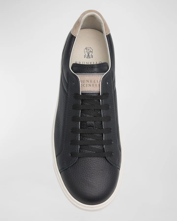 Men's Grained Calfskin Low-Top Sneakers - Image 7
