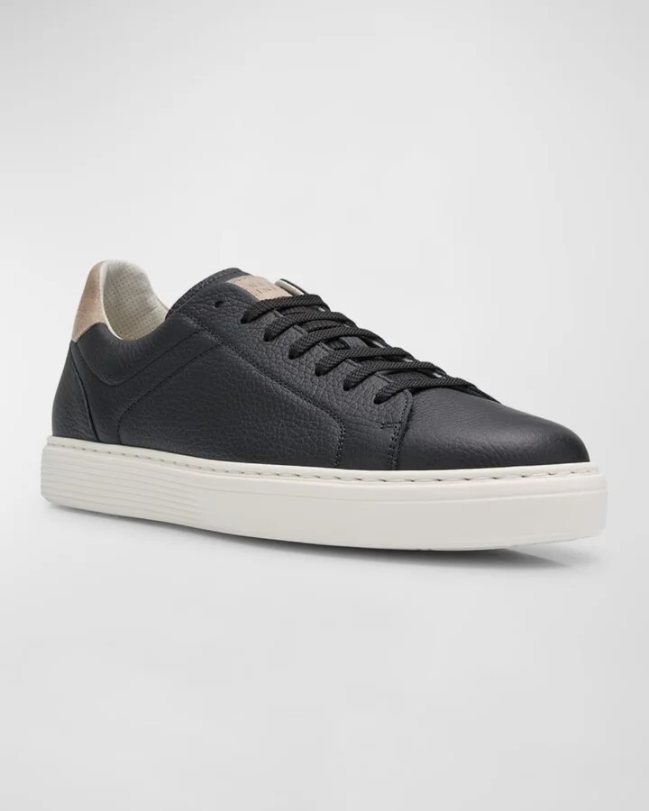 Men's Grained Calfskin Low-Top Sneakers - Image 11
