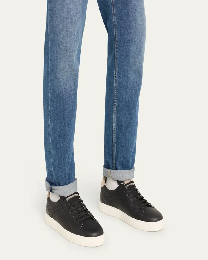 Men's Grained Calfskin Low-Top Sneakers - Image 3