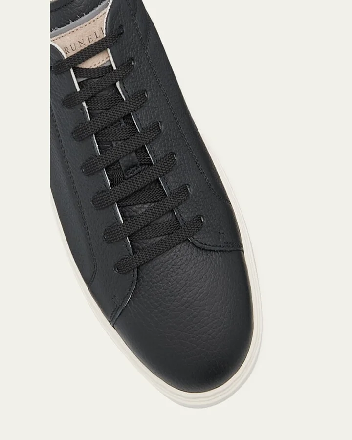 Men's Grained Calfskin Low-Top Sneakers - Image 7