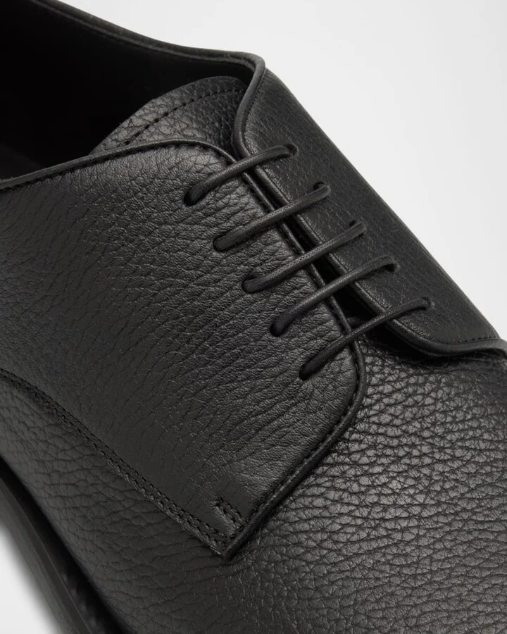 Men's Grained Leather Derby Shoes - Image 7