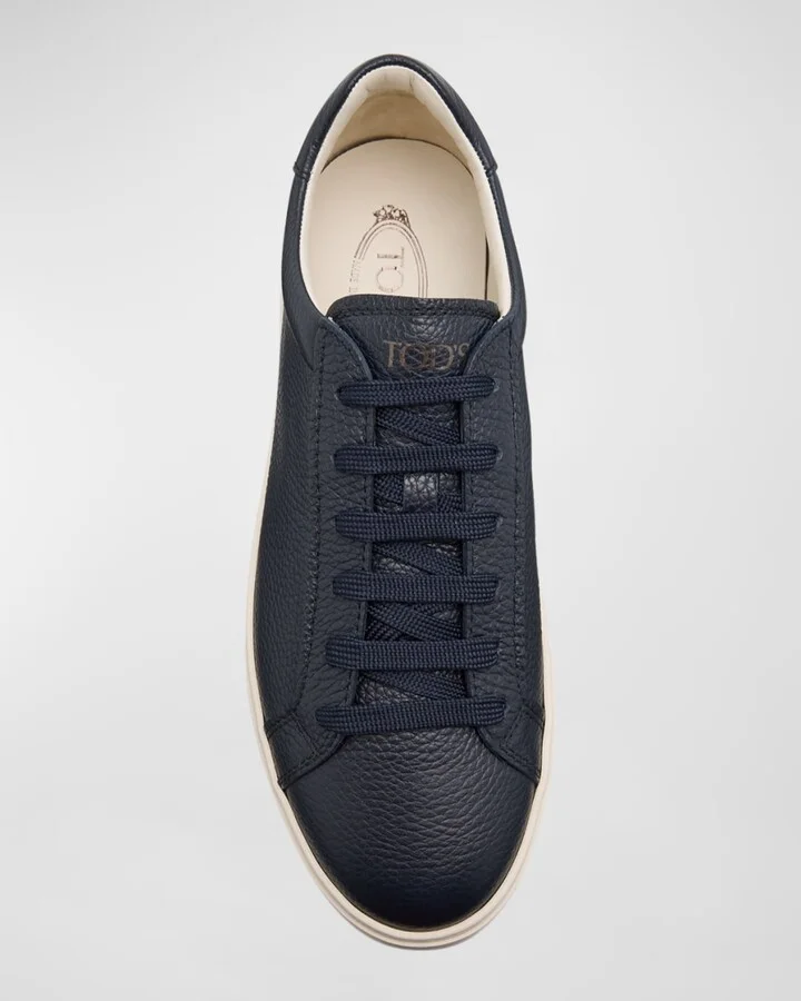 Men's Grained Leather Low-Top Sneakers - Image 2