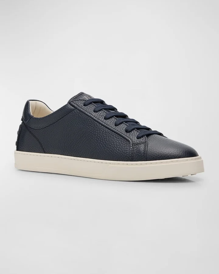 Men's Grained Leather Low-Top Sneakers - Image 4