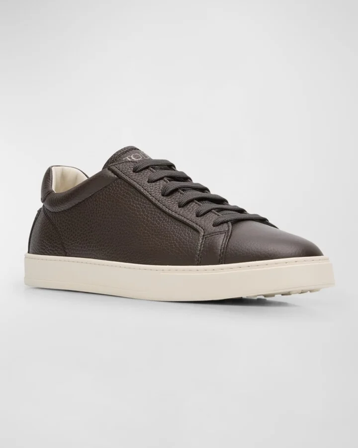 Men's Grained Leather Low-Top Sneakers - Image 6