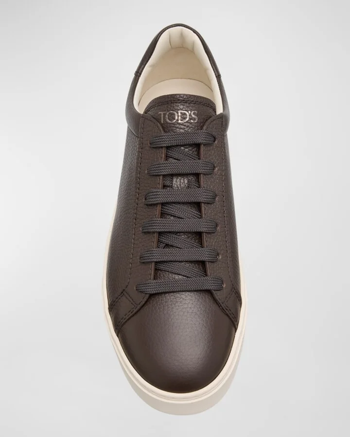 Men's Grained Leather Low-Top Sneakers - Image 7