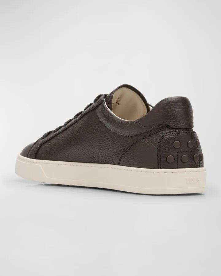 Men's Grained Leather Low-Top Sneakers - Image 9