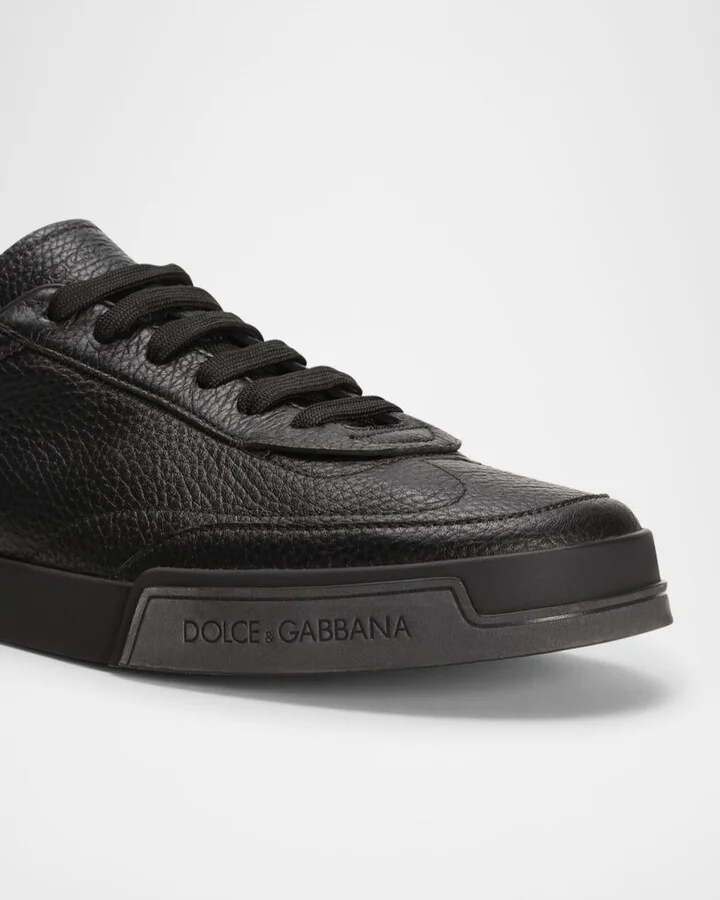 Men's Grained Leather Low-Top Sneakers - Image 7