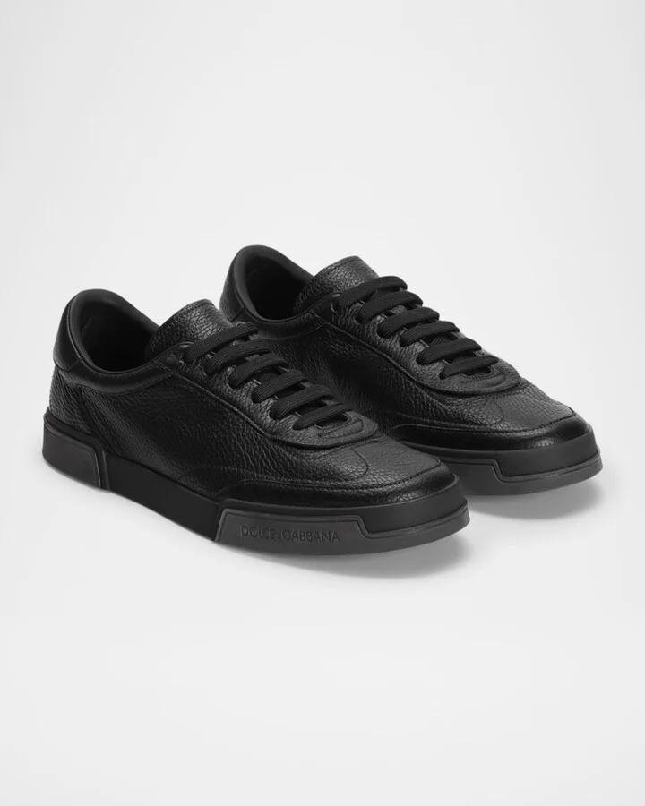 Men's Grained Leather Low-Top Sneakers - Image 8