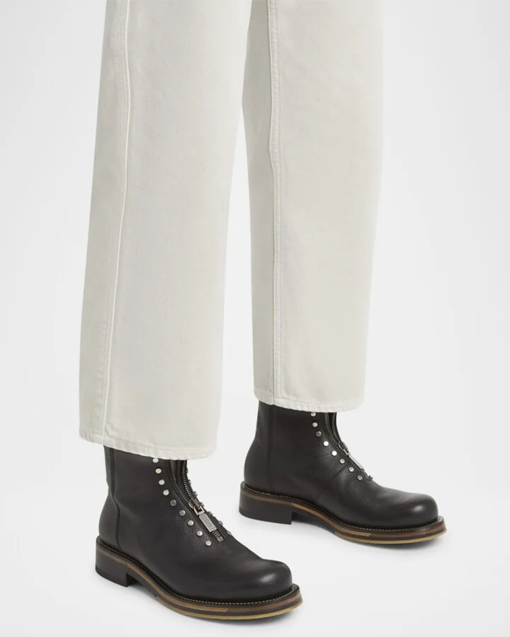 Men's Grained Leather Zip-Up Boots - Image 4