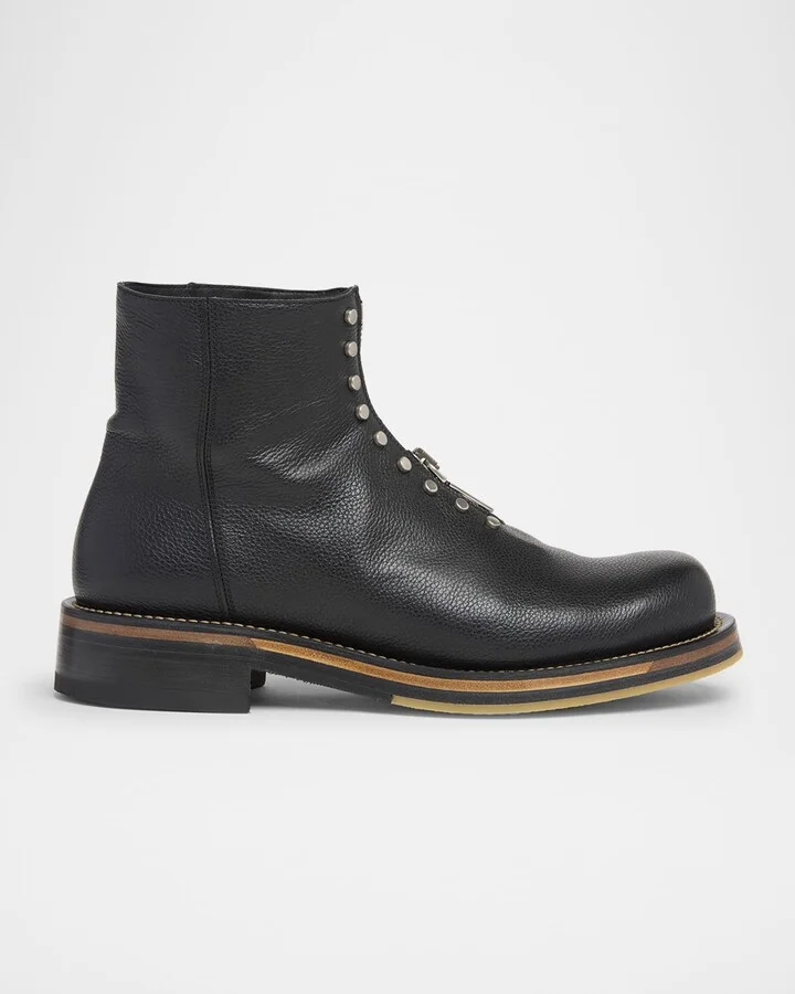 Men's Grained Leather Zip-Up Boots