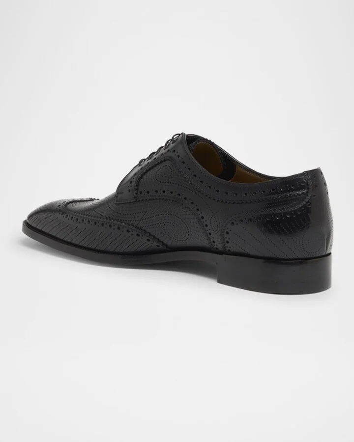 Men's Grave Patterned Leather Derby Shoes - Image 2
