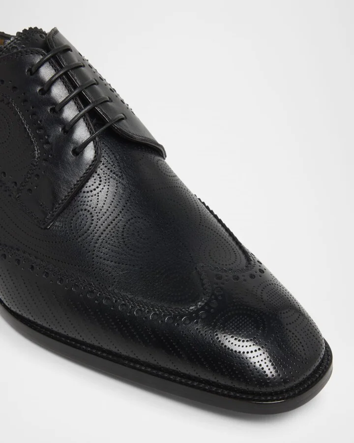 Men's Grave Patterned Leather Derby Shoes - Image 3