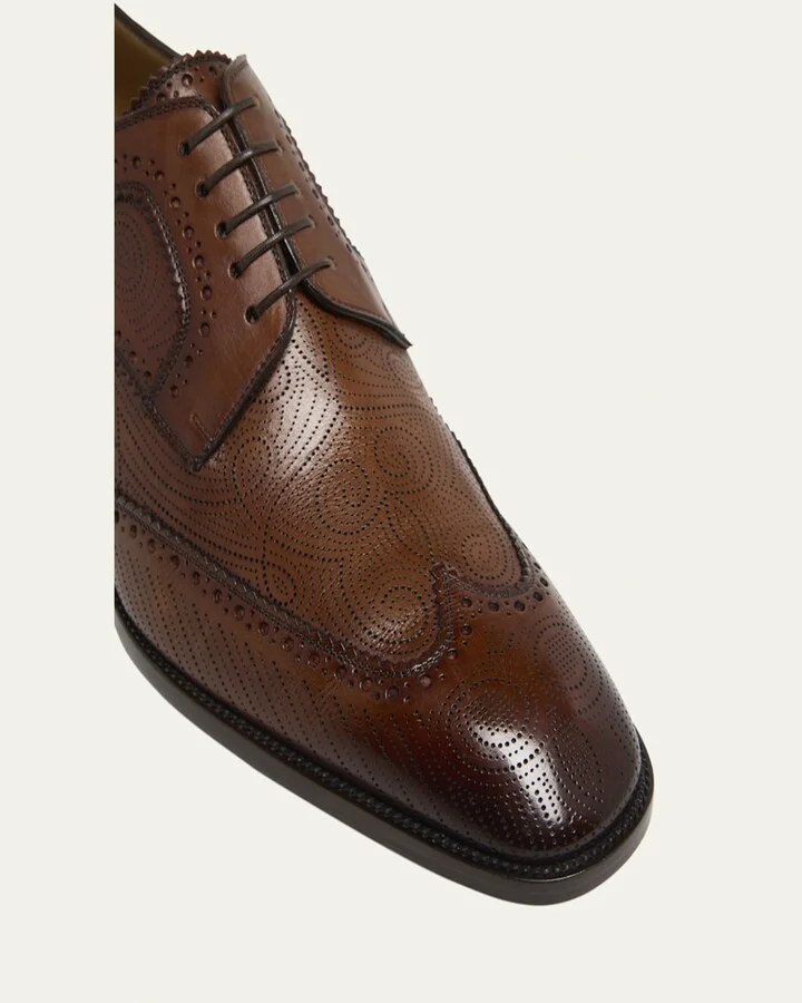 Men's Grave Wingtip Brogue Leather Derby Shoes - Image 2
