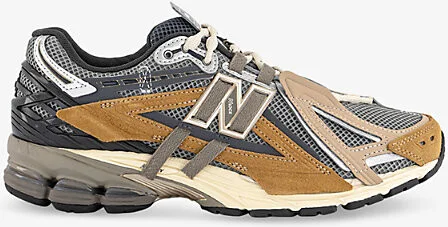 Mens Great Plains Khaki 1906A Mesh and Suede Low-Top Trainers 12.5
